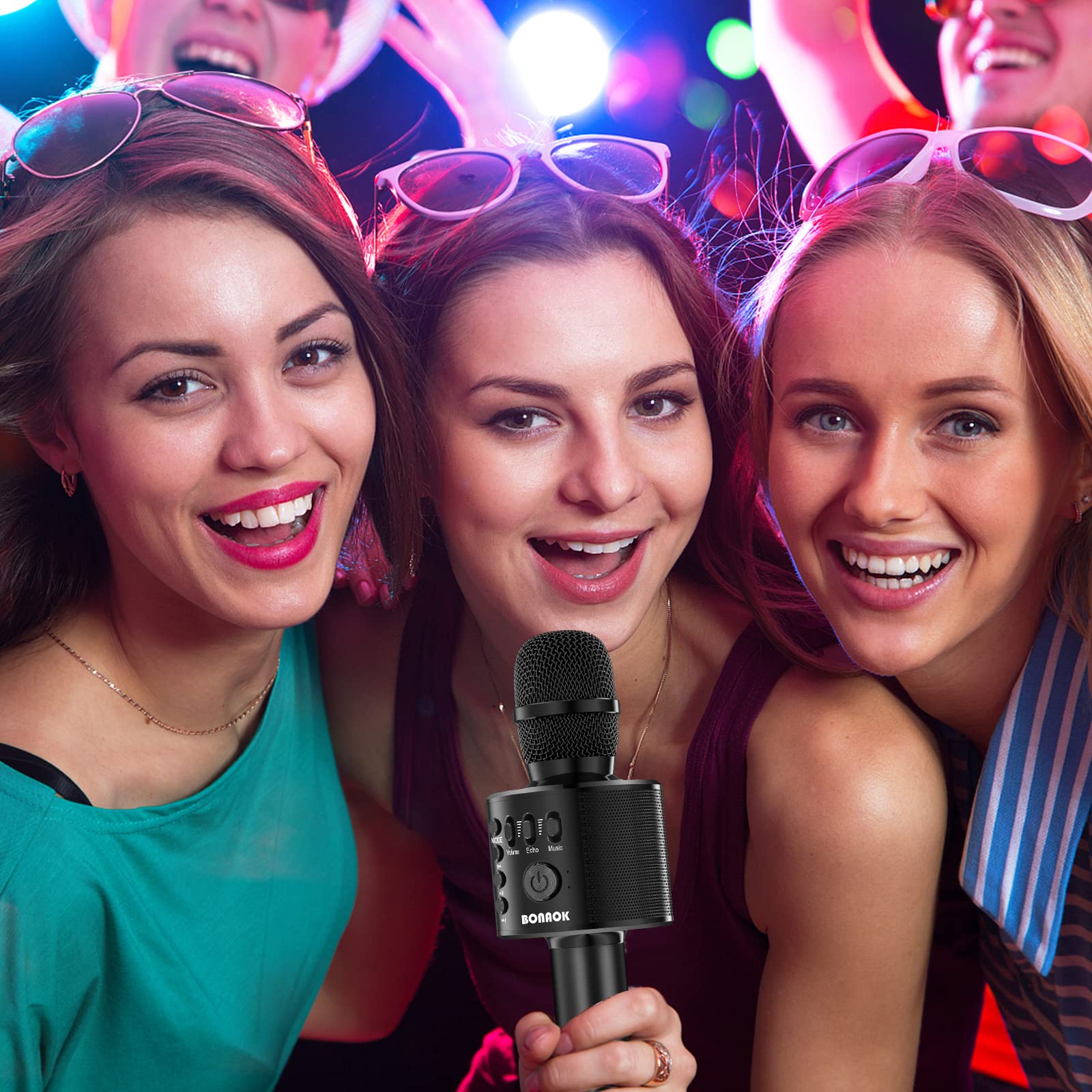 BONAOK Wireless Bluetooth Karaoke Microphone,3-in-1 Portable Handheld Karaoke Mic Speaker Machine Home Party Birthday for All Sm